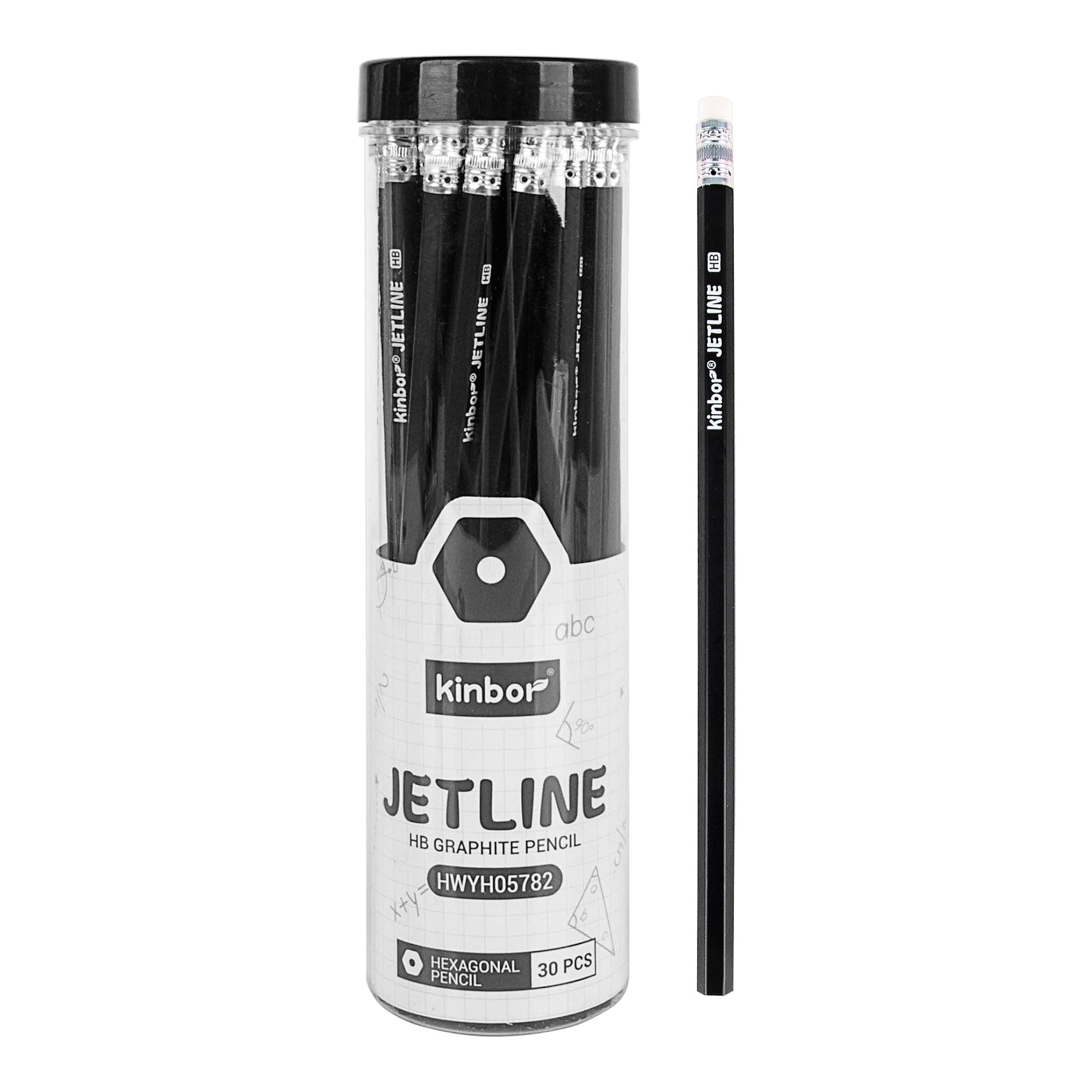 Kinbor Jetline HB Pencils  30 Pre-Sharpened Graphite Pencils with Erasers in Tube