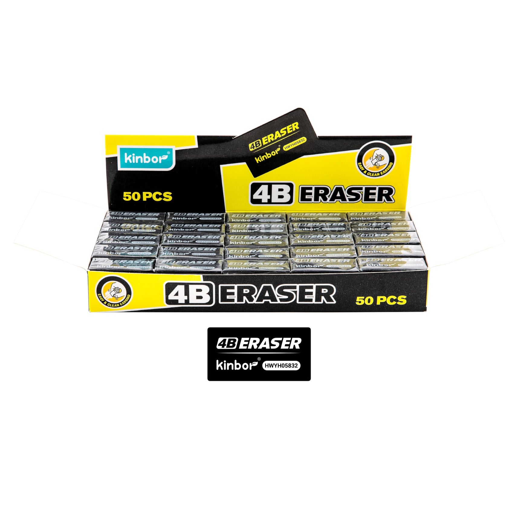 Kinbor 4B Black Eraser  Soft & Smudge-Free Erasing for Art, School & Office