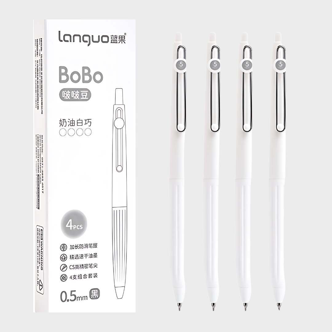 Languo | Gel Pen | 0.5mm | BoBo | Cream White | Pack of 4 Pens | U6001