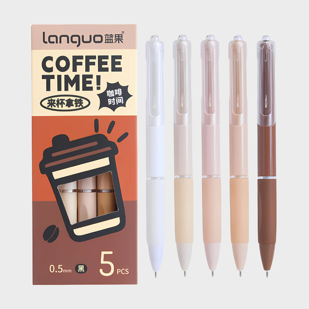 Languo | Gel Pen | 0.5mm | Coffee Time | Pack of 5 Pens | W1027