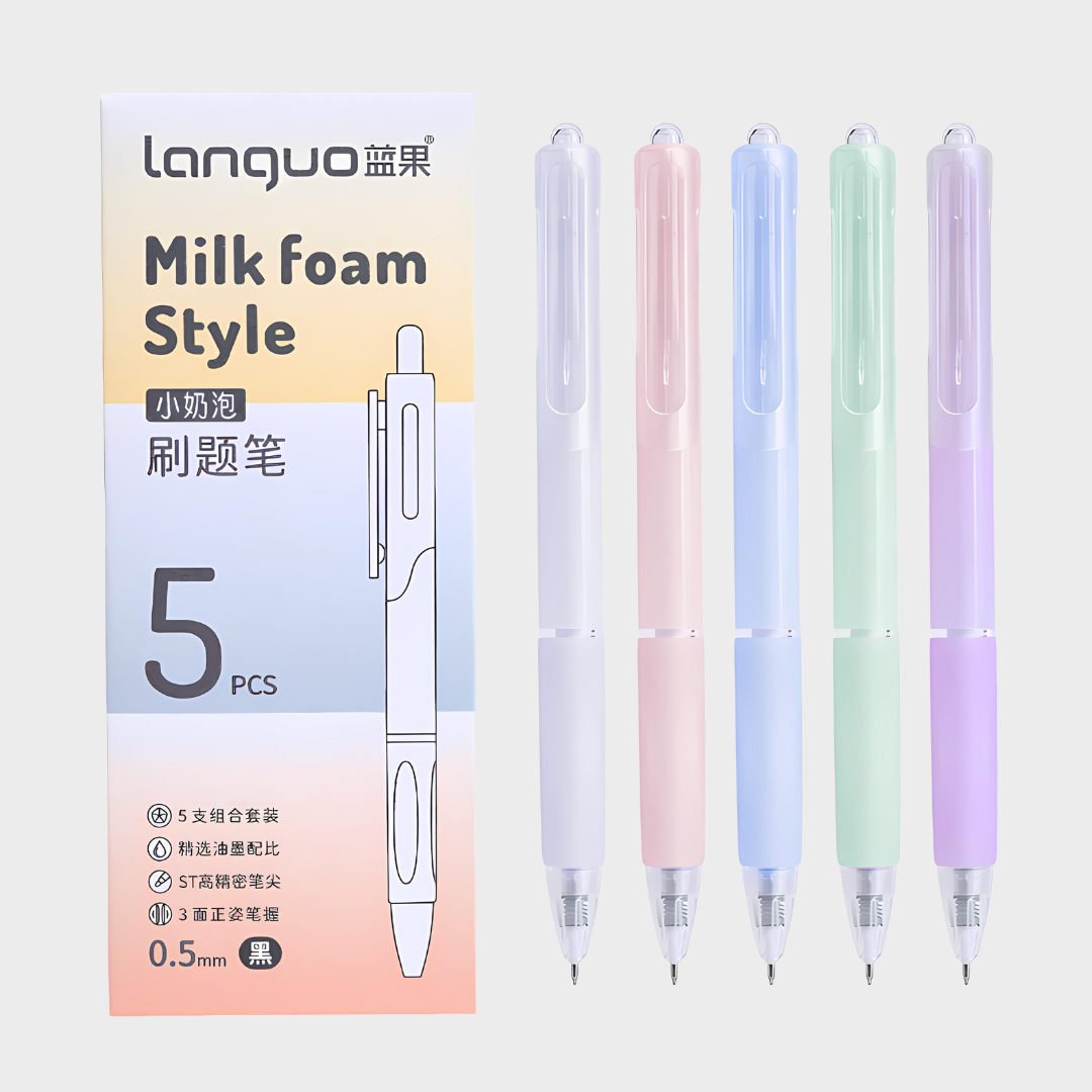 Languo | Gel Pen | 0.5mm | Milky Foam Style | Pack of 5 Pens | W1029