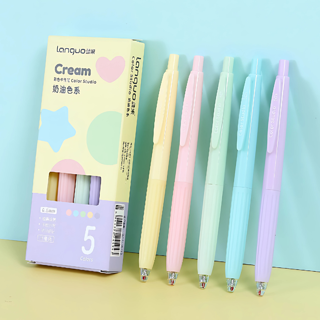 Languo | Gel Pen | 0.6mm | Color Studio | Cream | Pack of 5 Pens | U6005