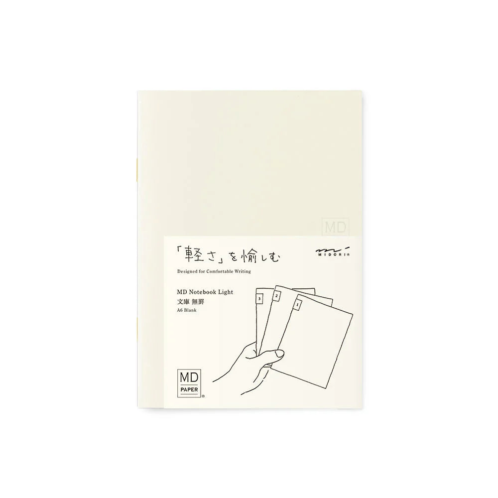 Midori MD Notebook – A6 Size, Blank Pages, Set of 3 (48 Pages Each), Soft Paper Cover, Japanese Minimalist Design