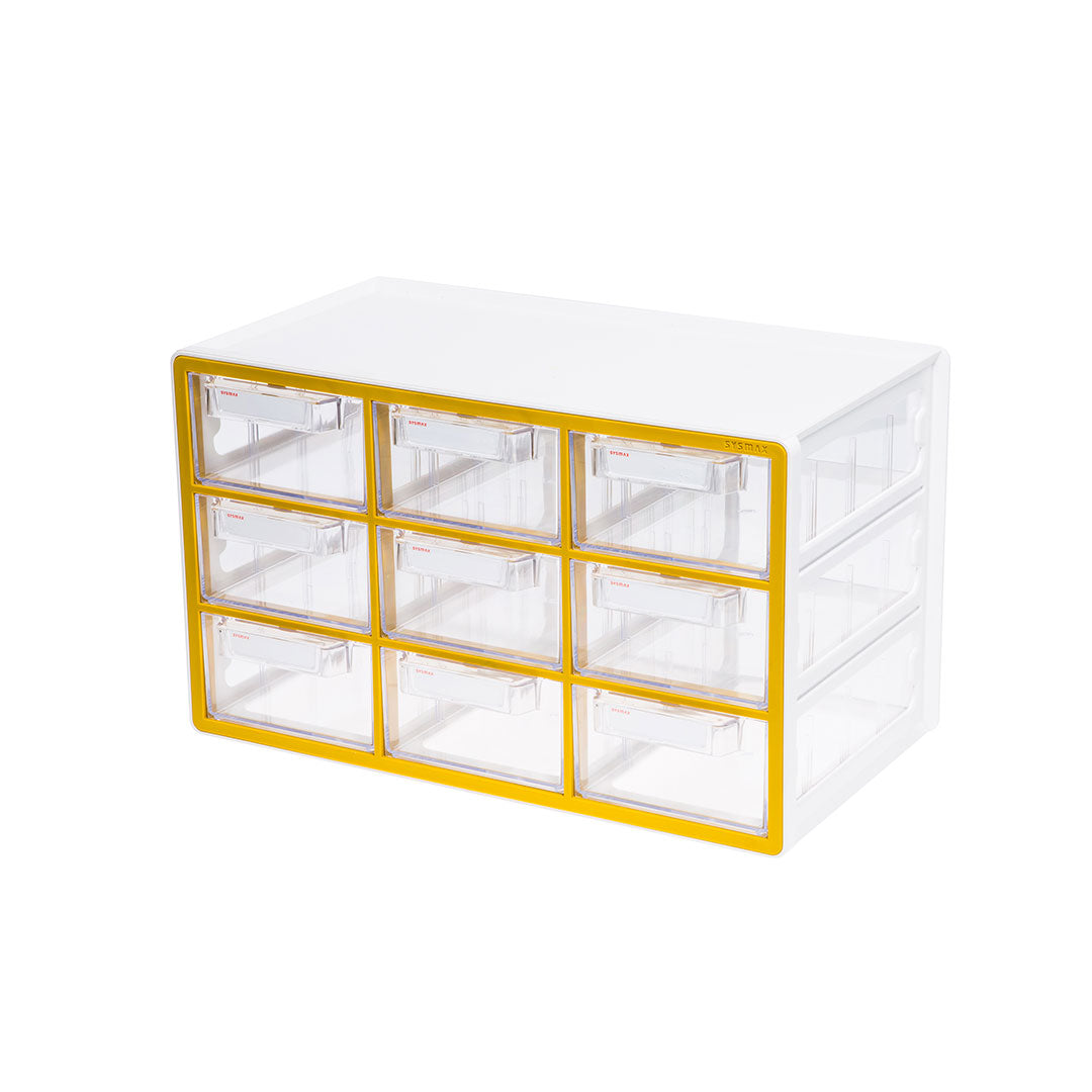 Sysmax | Multi Utility Storage Box | 9 Drawers | Organizer | Yellow | Up System | For Office & Home