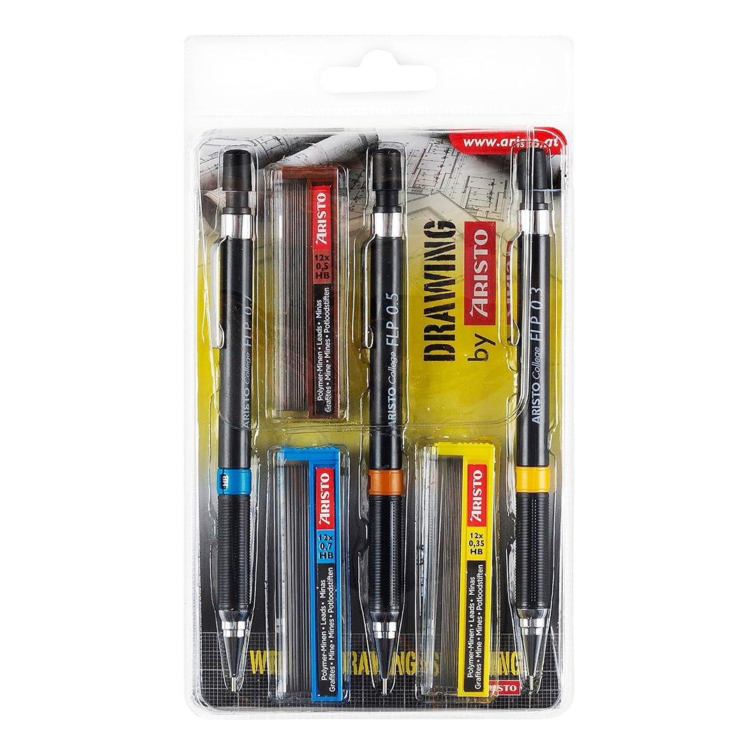 Aristo | Geocollege | Mechanical Pencil | Set of 3 | 0.35/0.5/0.7Mm HB | Black