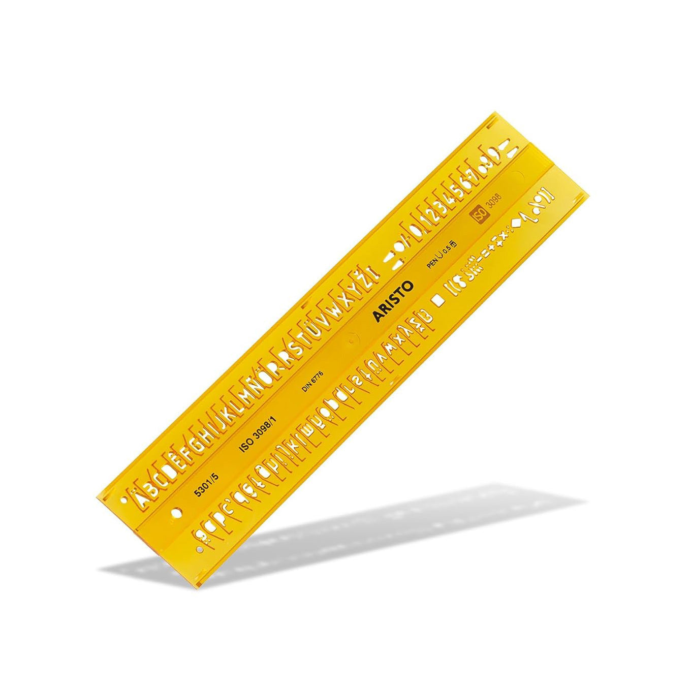 Aristo | Lettering Stencil | 5mm H-Profil | Orange Transparent Plastic