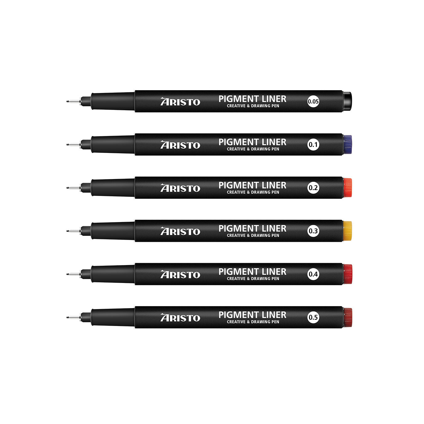 Aristo | Pigment Liner | 0.05, 0.1, 0.2, 0.3, 0.5, 0.8mm | Set of 6 pens