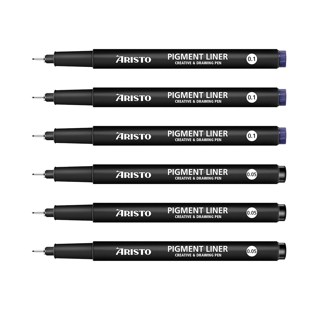 Aristo | Pigment Liner | 0.05,0.1mm | Set of 6 Pens