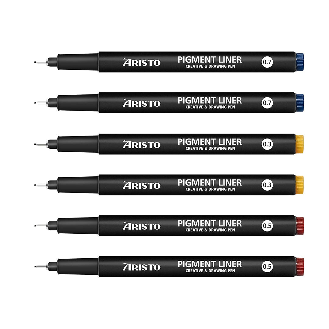Aristo | Pigment Liner | 0.3,0.5,0.7mm | Set of 6 Pens