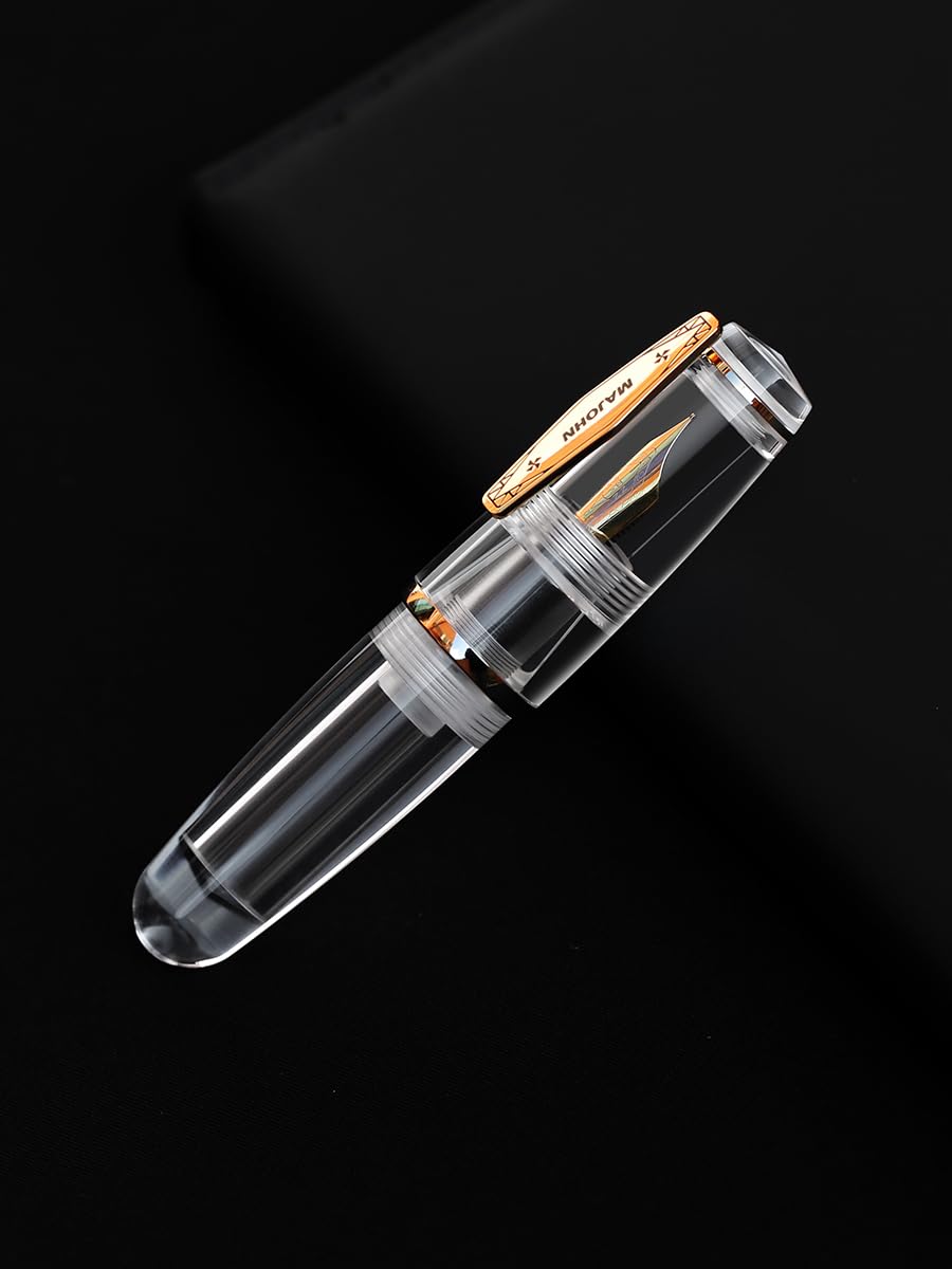 MAJOHN Q3 Mini Eyedropper Fountain Pen, Transparent Resin Short Pocket Pen, Iridium Fine Nib Large Capacity Writing Pen Case Set (Clear)
