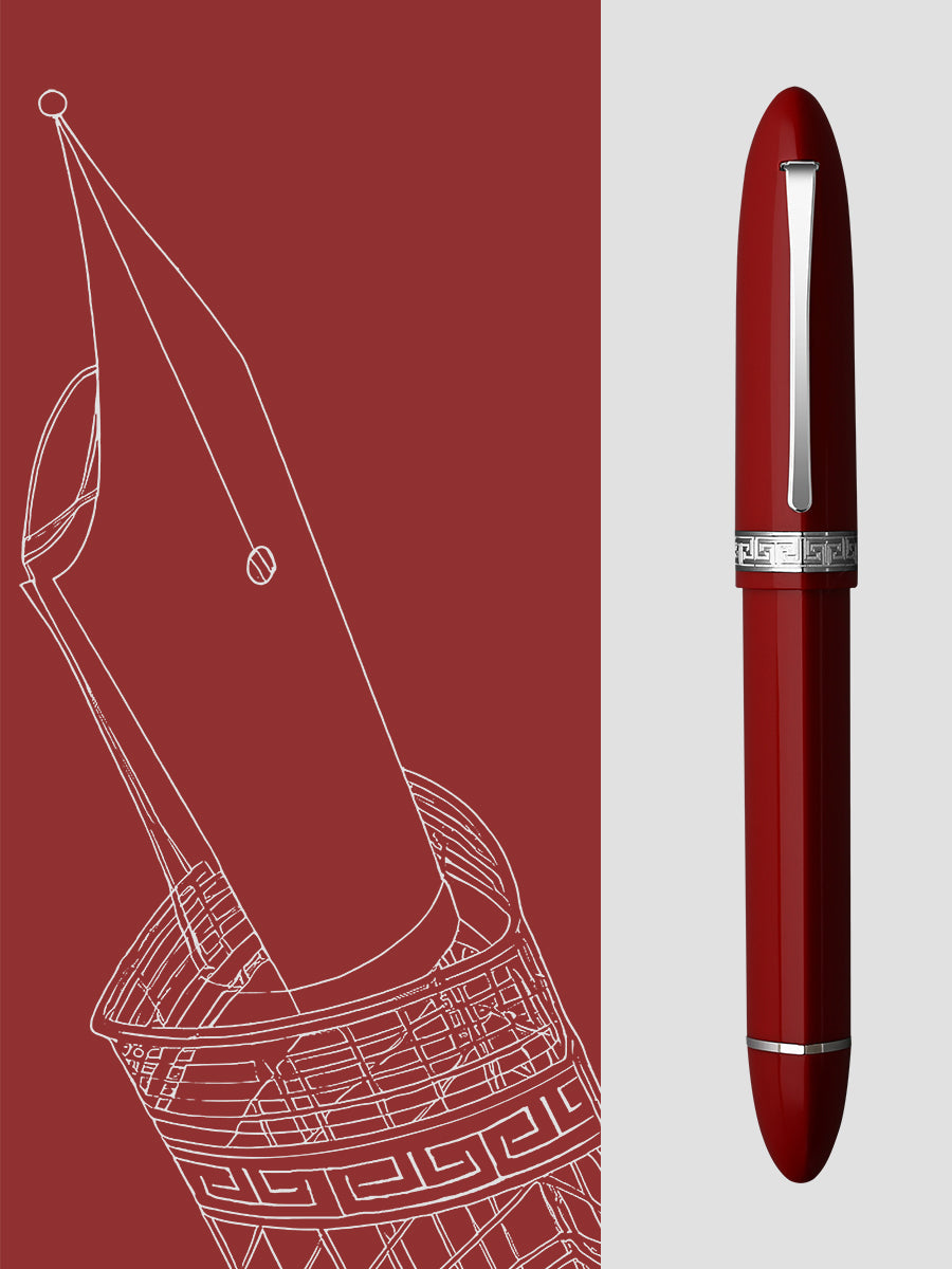 Moonman V60 Triangular Piston Fountain Pen – Ergonomic Fine Writing Instrument with Resin Body And Gift Box (Red With Silver Trim & Clip)