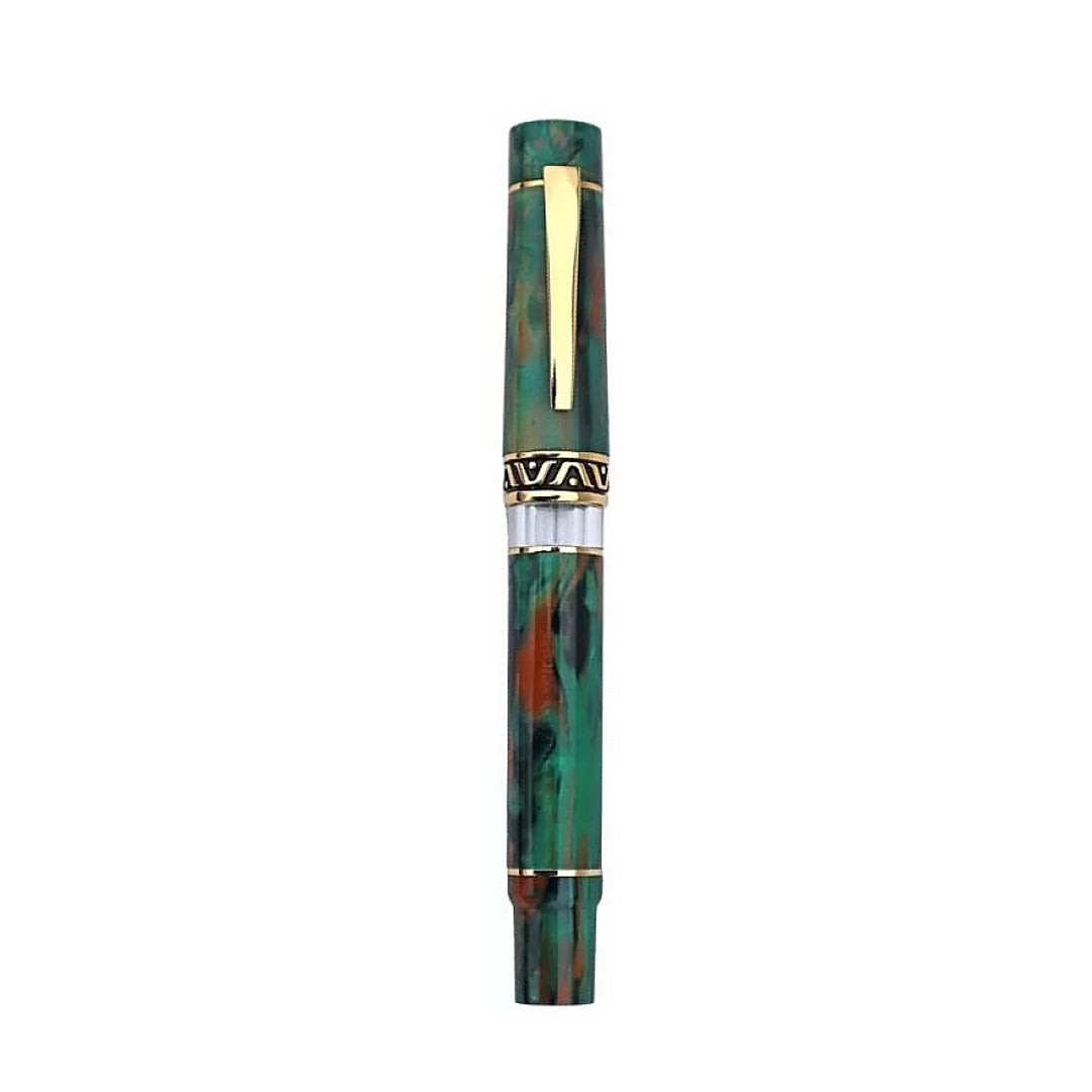 Gioia | Fountain Pen | Aragona Green | Marbled | Gold Trims | Medium Nib