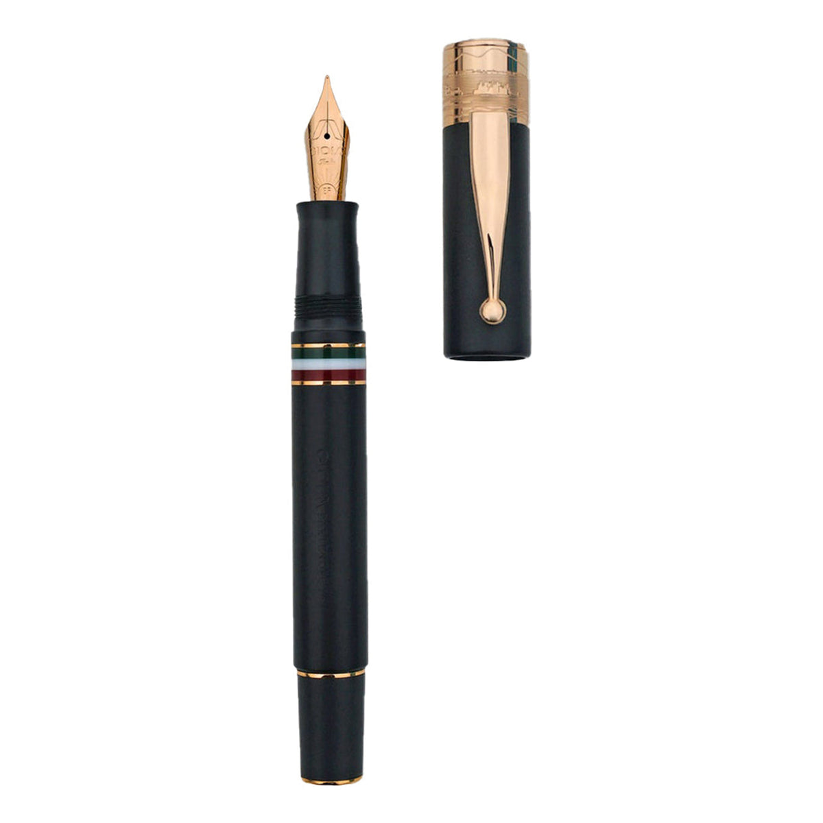 GIOIA Partenope Sand Black Fountain Pen and Rollerball – Rose Gold Trim