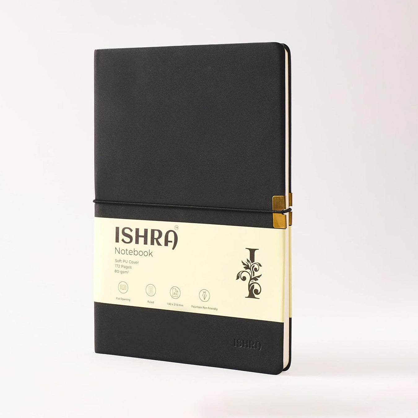 ISHRA A5 Size Ruled Notebook | Ideal Note Book Journal Diary for Work Office Writing Journaling Note Taking Travel | Black Soft Cover| 172 Pages | 80gsm | Fountain Pen Friendly Paper