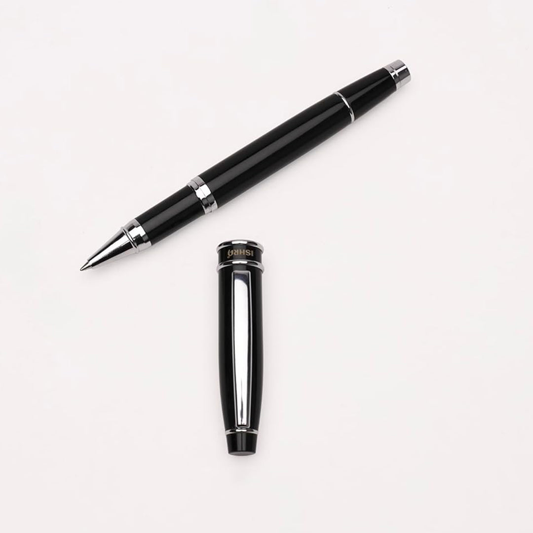 Ishra | Rollerball Pen | Luxury Metal Body | Chrome Trims | Black