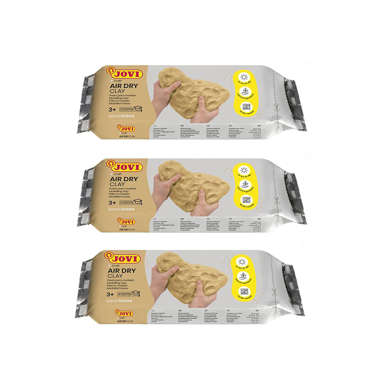 Jovi European Air-Dry Modeling Grey Clay 3 Packets - Each Pack of 250 Grams for Sculpting Pottery Art & Craft Handicraft Educational Purpose Fine Motor Skills