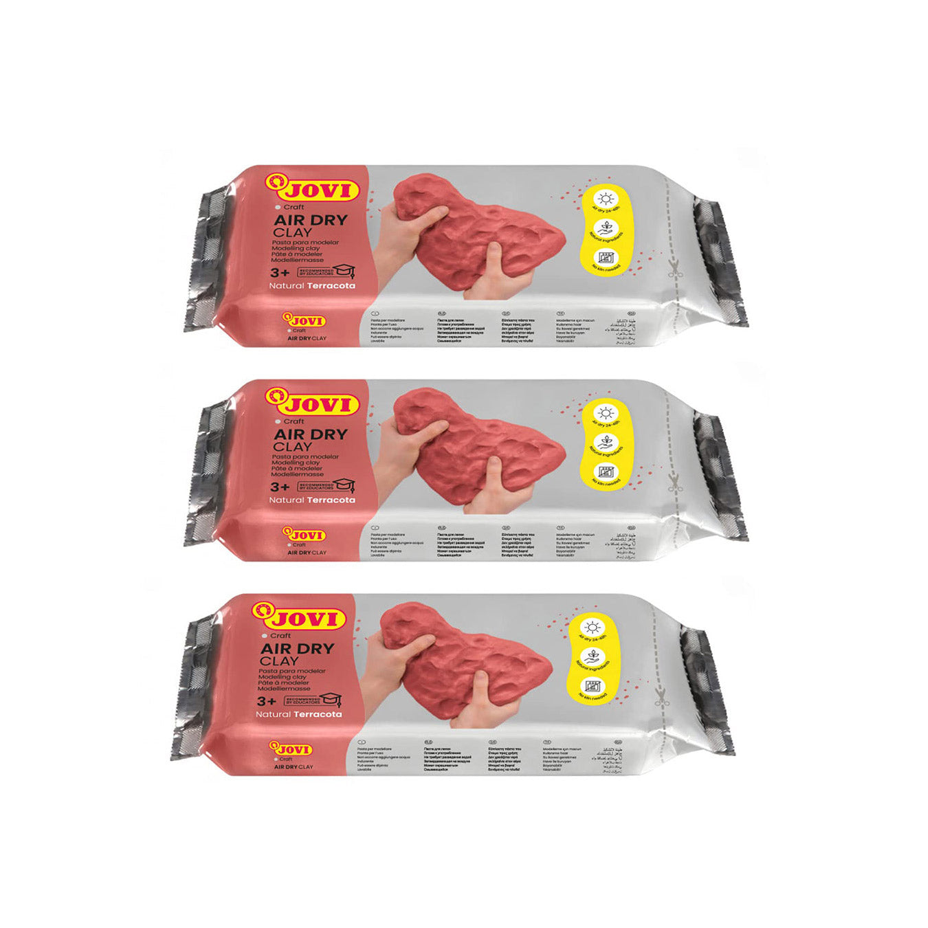 Jovi European Air-Dry Modeling Natural Terracotta Clay 3 Packets - Each Pack of 250 Grams for Sculpting Pottery Art & Craft Handicraft Educational Purpose Fine Motor Skills
