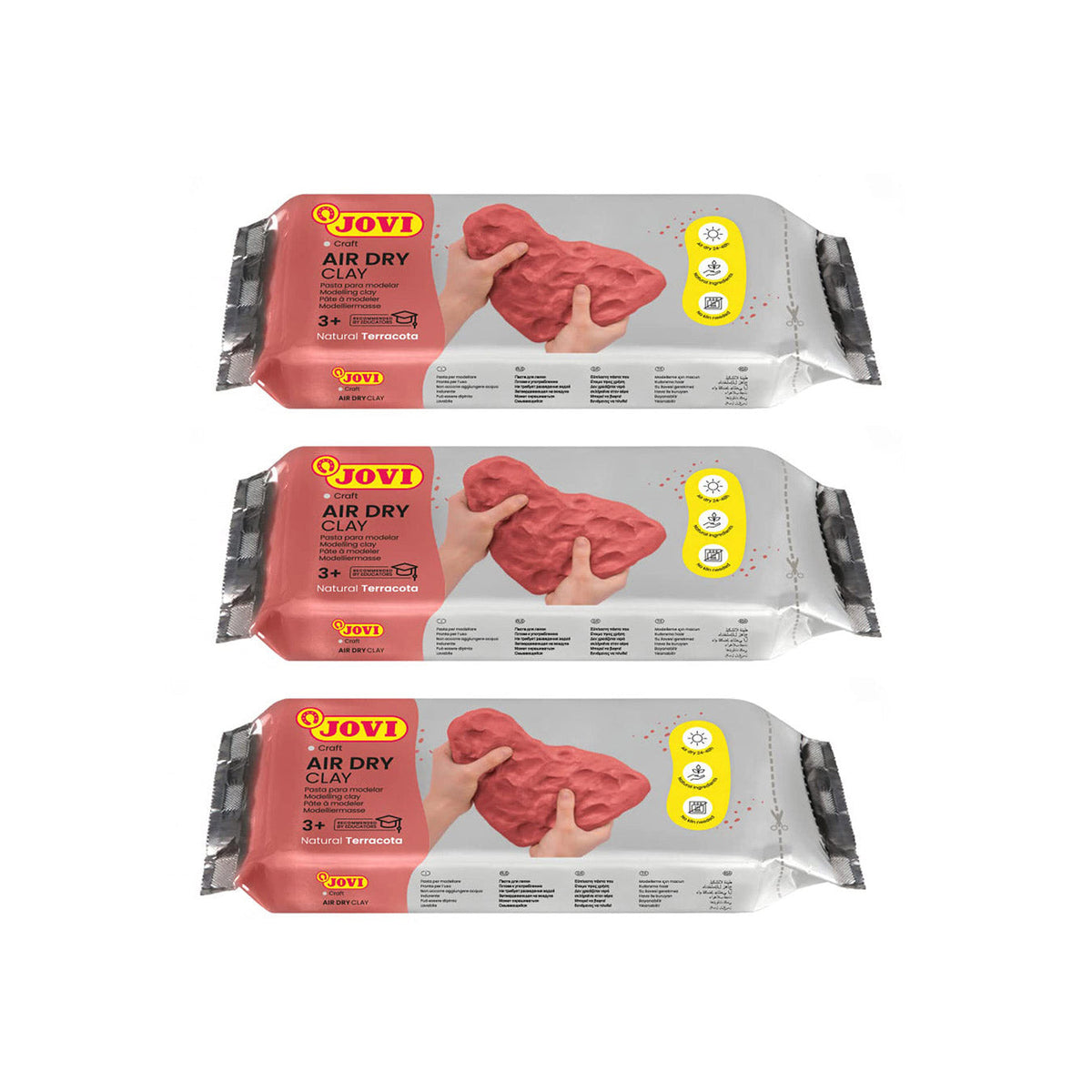 Jovi European Air-Dry Modeling Natural Terracotta Clay 3 Packets - Each Pack of 250 Grams for Sculpting Pottery Art & Craft Handicraft Educational Purpose Fine Motor Skills