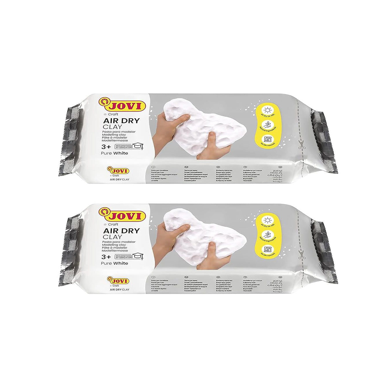 Jovi European Air-Dry Modeling Pure White Clay 2 Packets - Each Pack of 500 Grams for Sculpting Pottery Art & Craft Handicraft Educational Purpose Fine Motor Skills