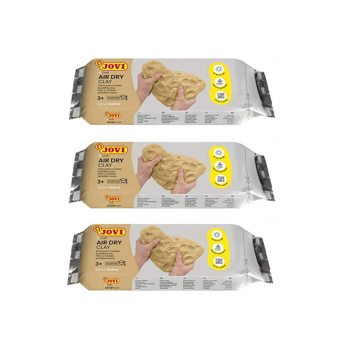 Jovi European Air-Dry Modeling Sand Ochre Clay 3 Packets - Each Pack of 250 Grams for Sculpting Pottery Art & Craft Handicraft Educational Purpose Fine Motor Skills
