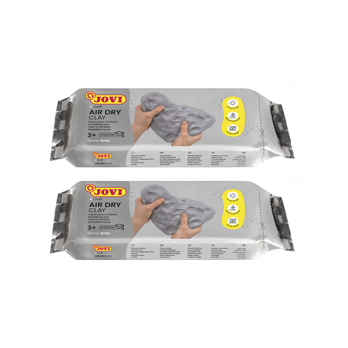 Jovi European Air-Dry Modeling Stone Grey Clay 2 Packets - Each Pack of 250 Grams for Sculpting Pottery Art & Craft Handicraft Educational Purpose Fine Motor Skills