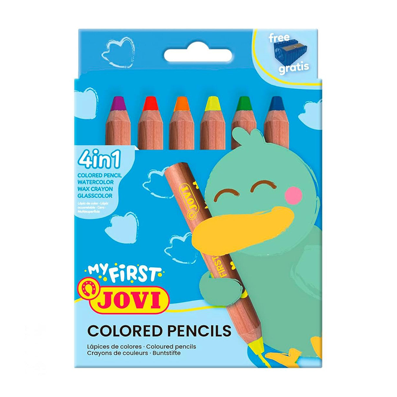 Jovi My First 6 Extra Thick Coloured Pencils for Children (12+ Months) with Sharpener – 4-in-1 Assorted Colours