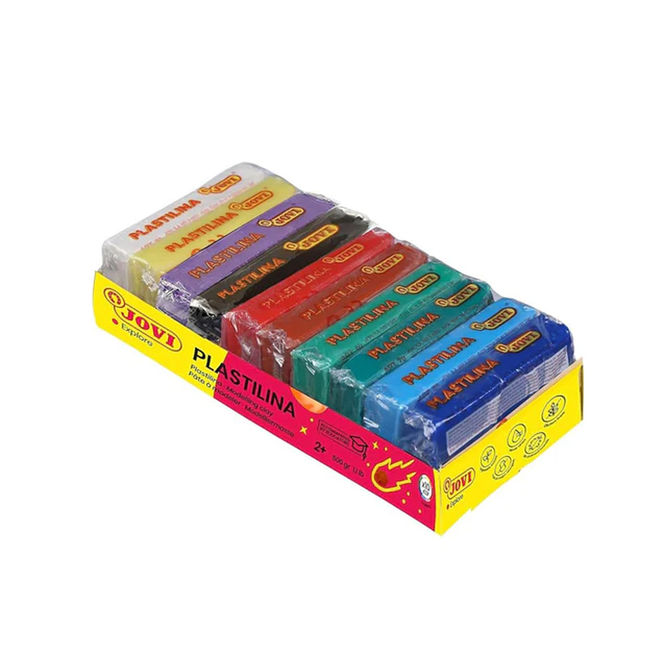 Jovi Plastilina Yellow Lilac White Red Black Light & Dark Green Light & Dark Blue Brown Non-Drying Reusable Modelling Clay 10 Bars 50g Each Fine Motor Skills Moulding Pottery Sculpting Project Work