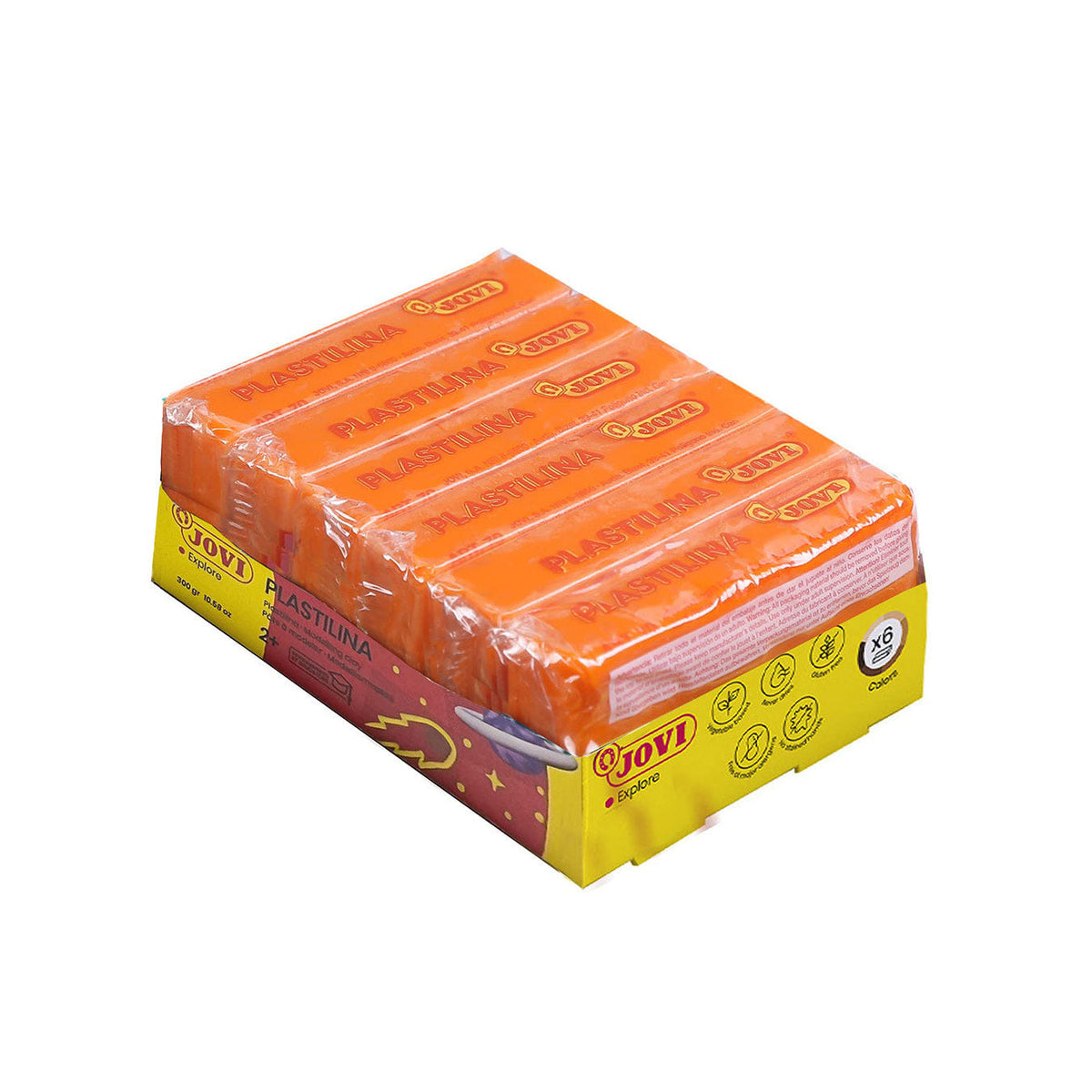 Jovi Plastilina Orange Non-Drying Modelling Clay for Art & Craft, Pack of 6 Bars - 50gms Each for Fine Motor Skills, Moulding, Pottery Sculpting Project Work with Dough