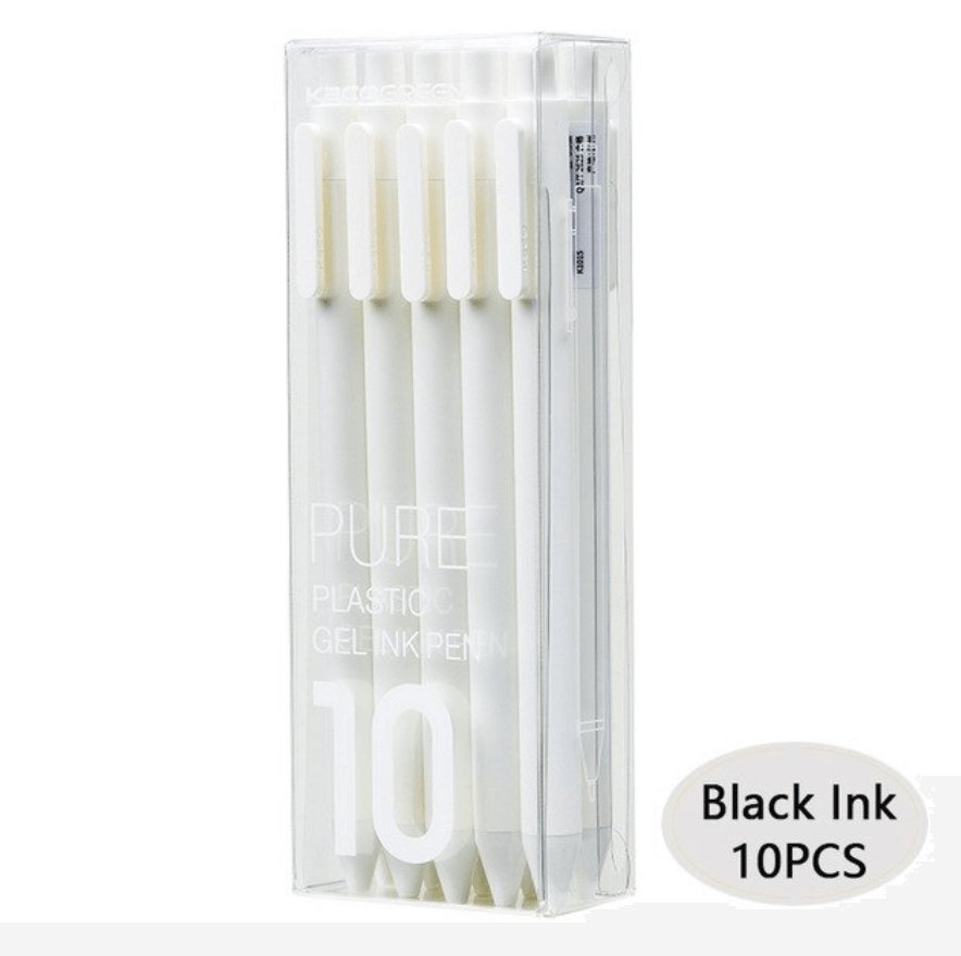 Kaco Pure Gel Pens 0.5mm (Pack of 10) - INDOFUTURE - Pure - Black Ink -White - Gel Pens