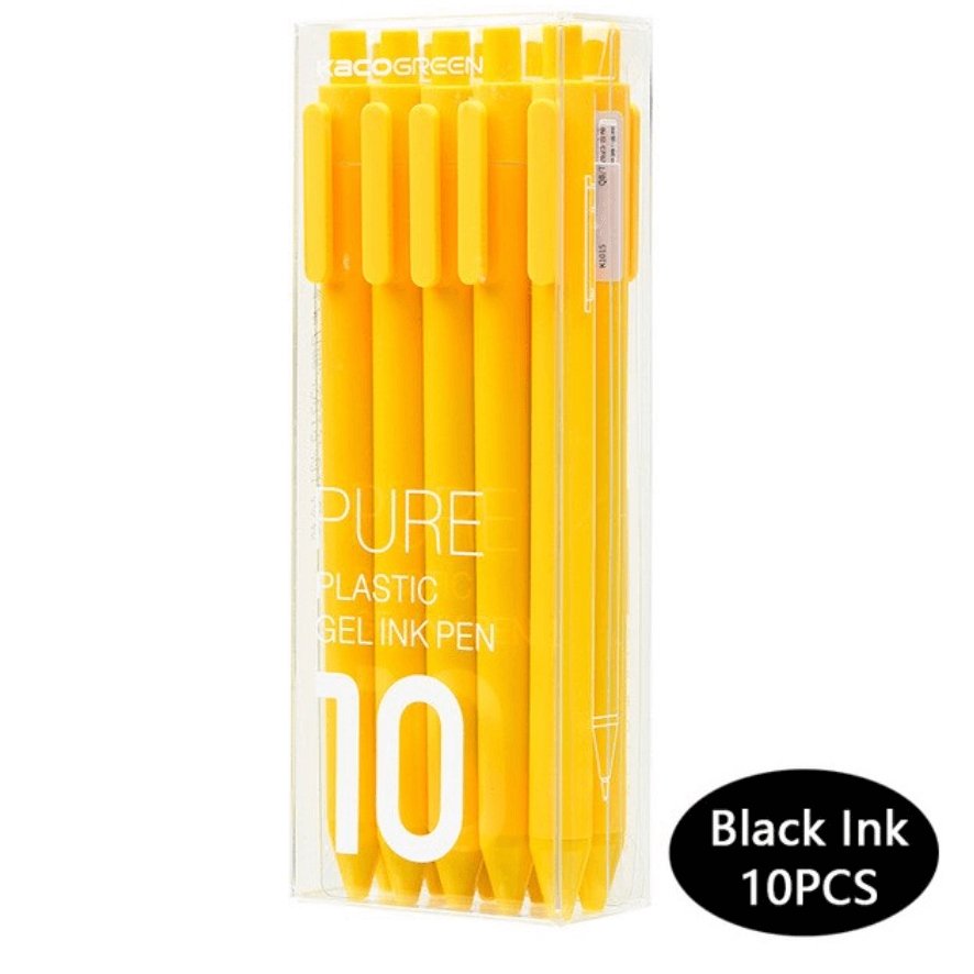 Kaco Pure Gel Pens 0.5mm (Pack of 10) - INDOFUTURE - Pure - Black Ink - Yellow - Gel Pens