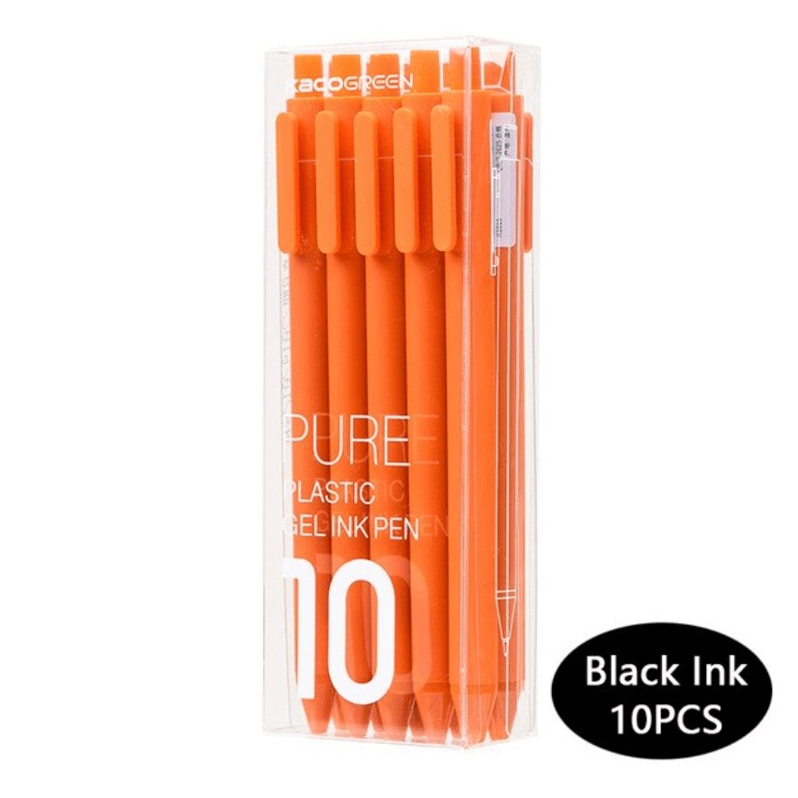 Kaco Pure Gel Pens 0.5mm (Pack of 10) - INDOFUTURE - Pure - Black Ink -Orange - Gel Pens