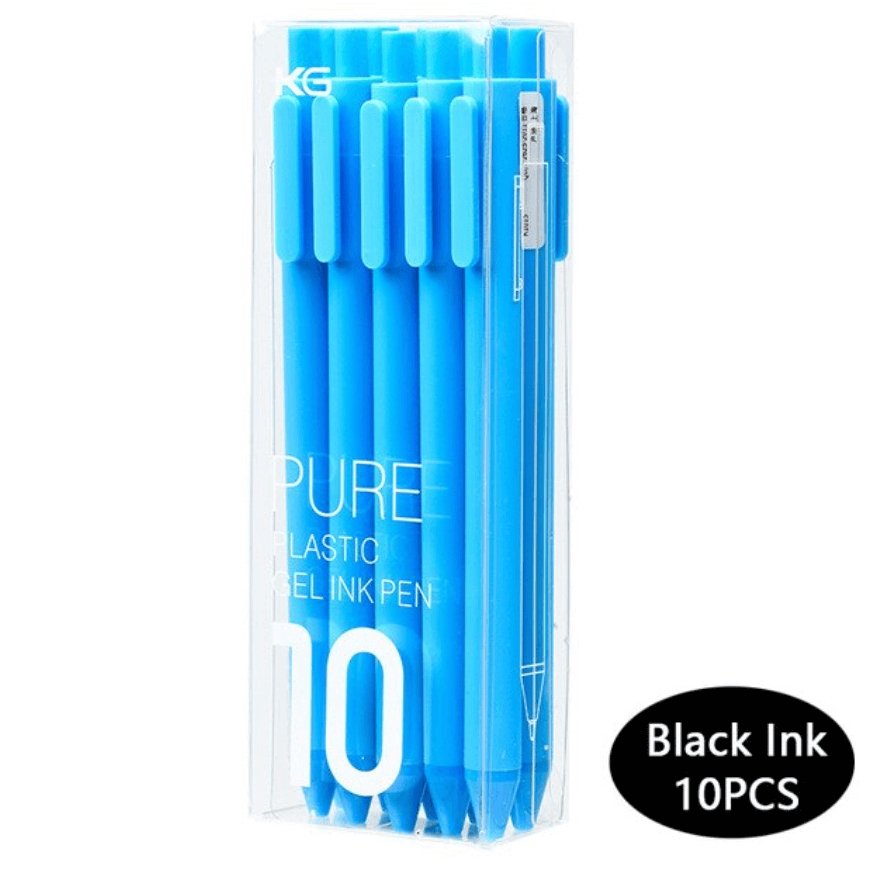 Kaco Pure Gel Pens 0.5mm (Pack of 10) - INDOFUTURE - Pure - Black Ink - Sky Blue - Gel Pens