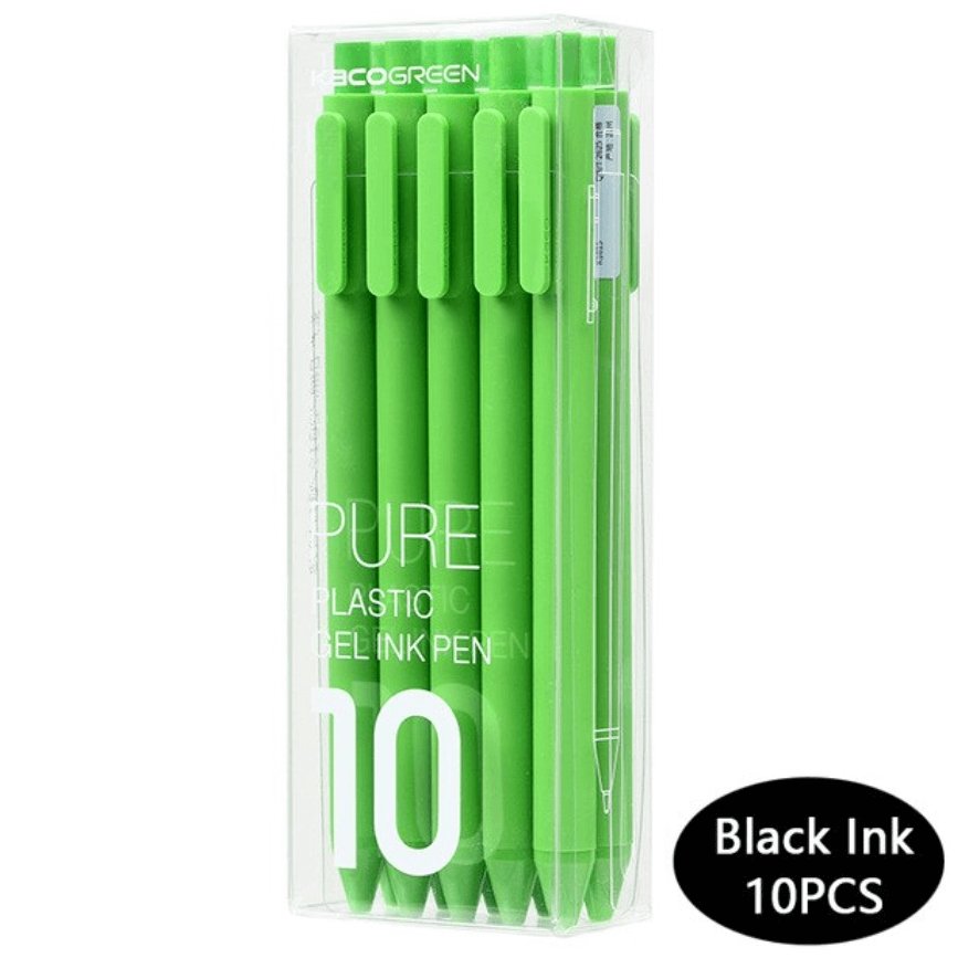 Kaco Pure Gel Pens 0.5mm (Pack of 10) - INDOFUTURE - Pure - Black Ink -Green - Gel Pens