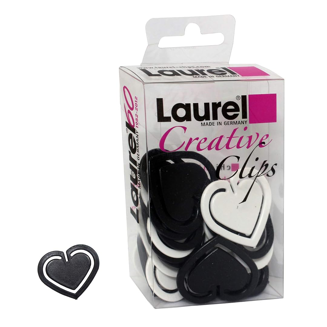Laurel | Decorative Multipurpose Clip | Heart Shaped | Black & White | 30mm | 25 Clips Pack