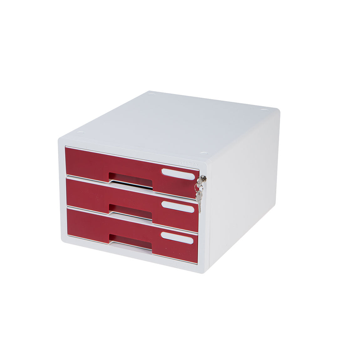 Sysmax |Lockable File Cabinet | 3 Drawers | Wine Red | For Office School & Hospital