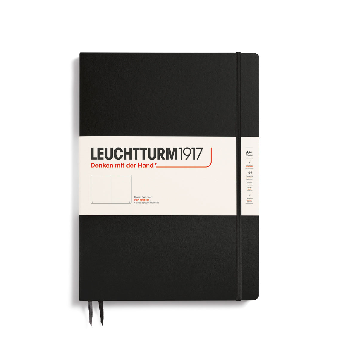 LEUCHTTURM1917 Master Slim Hardcover Notebook (A4+), Plain, 123 Pages - Black