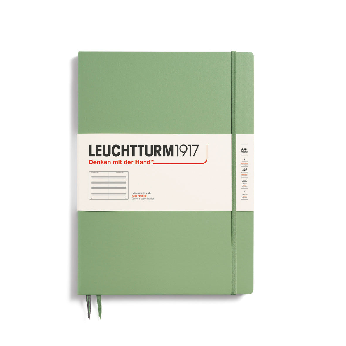 LEUCHTTURM1917 Hardcover Notebook Master Slim (A4+), Ruled, 123 Pages - Sage
