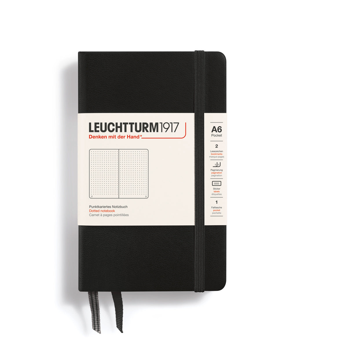 LEUCHTTURM1917 Hardcover Notebook Pocket (A6), Dotted, 187 Pages - Black
