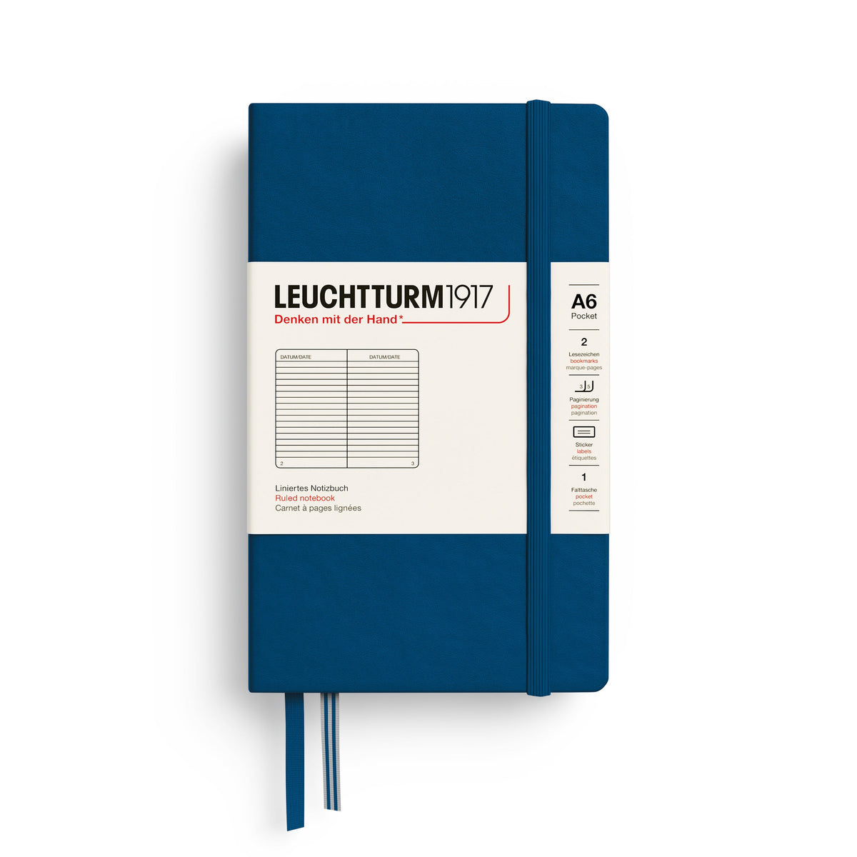 LEUCHTTURM1917 Hardcover Notebook Pocket (A6), Ruled, 187 Pages - Indigo