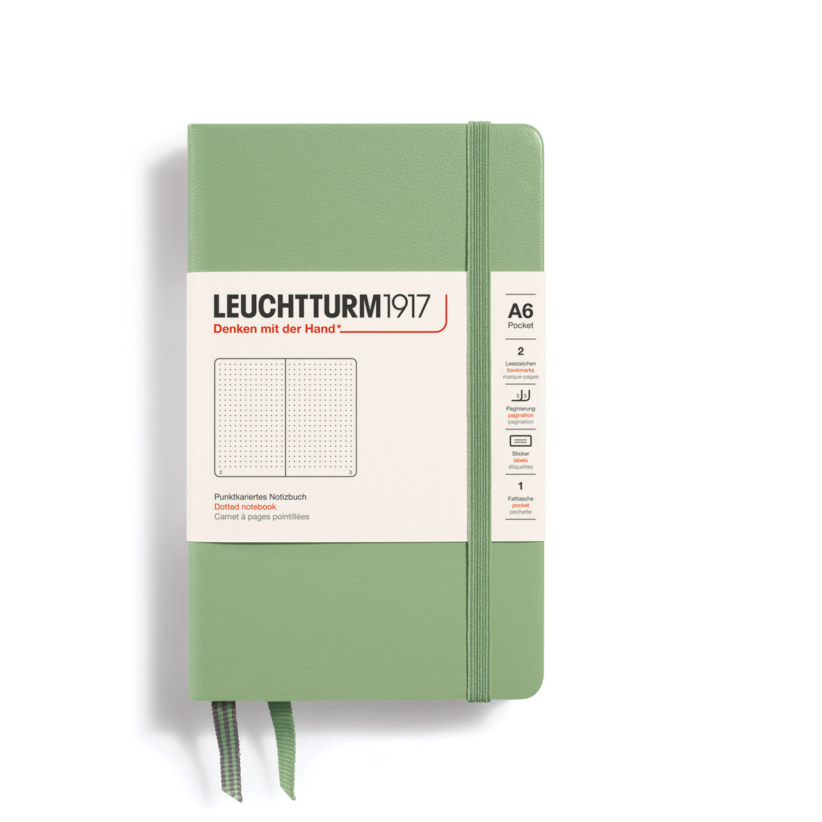 LEUCHTTURM1917 Hardcover Notebook Pocket (A6), Dotted, 187 Pages - Sage