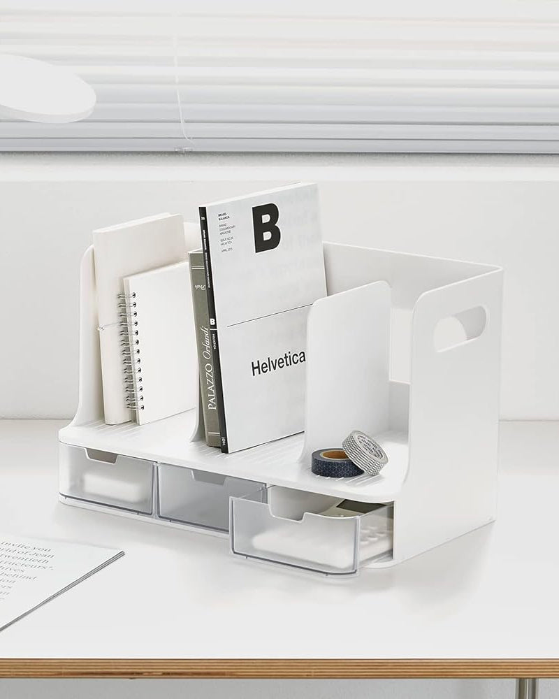 Sysmax | Olio Book Rack with 3 Compartments | 3 Transparent Drawers | Organiser| White