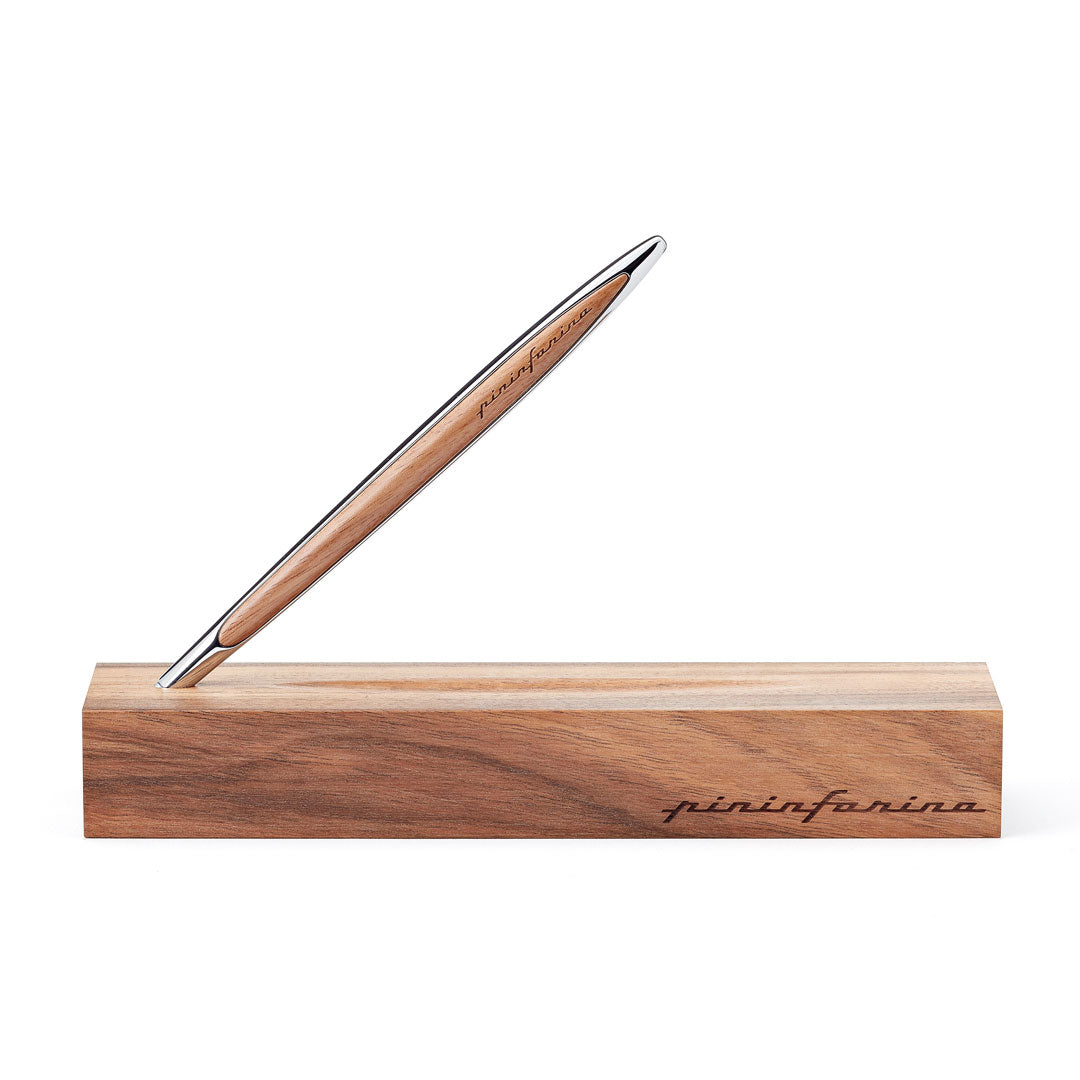 Pininfarina | Cambiano Classic Ink | Ballpoint Pen | Polished Chrome | Solid Wood Desk Stand