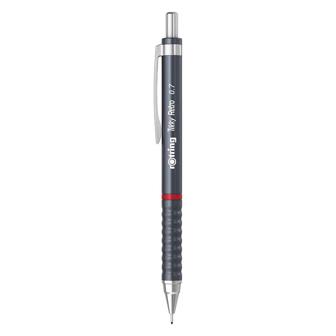 Rotring | 0.7mm | Metallic Grey Clutch Lead | Mechanical Pencil | Tikky Retro | 2B Lead | Eraser Inbuilt