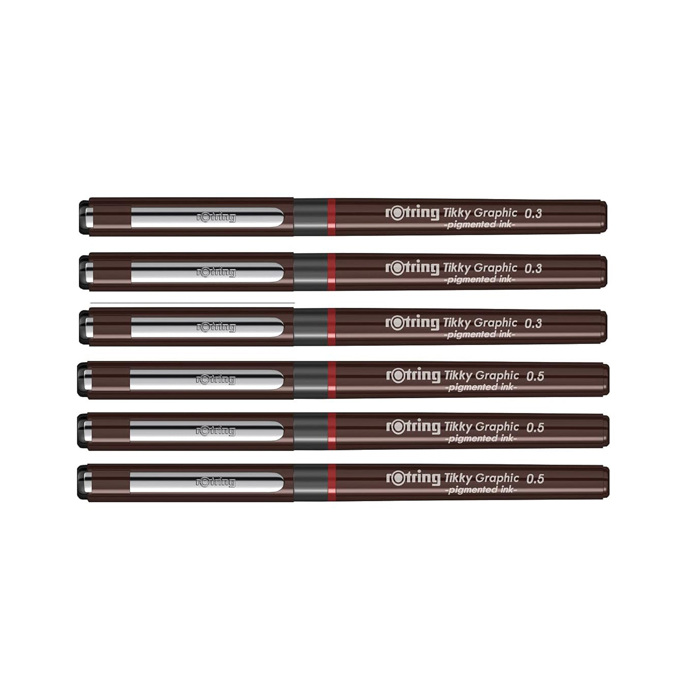 Rotring | Tikky | Graphic Fineliner | Black Pigment Lightfast | 0.3mm, 0.5mm | 6 Pen Set | 3 Each