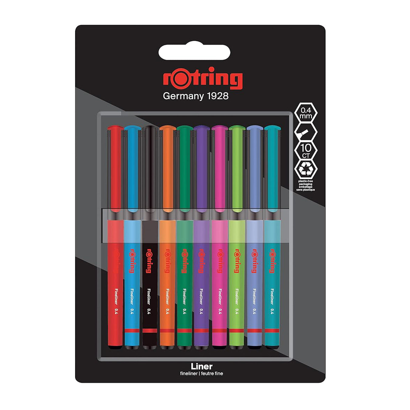 Rotring | Liner Fineliner Pens | Assorted Colours | Pack of 10 Pieces | 0.4mm