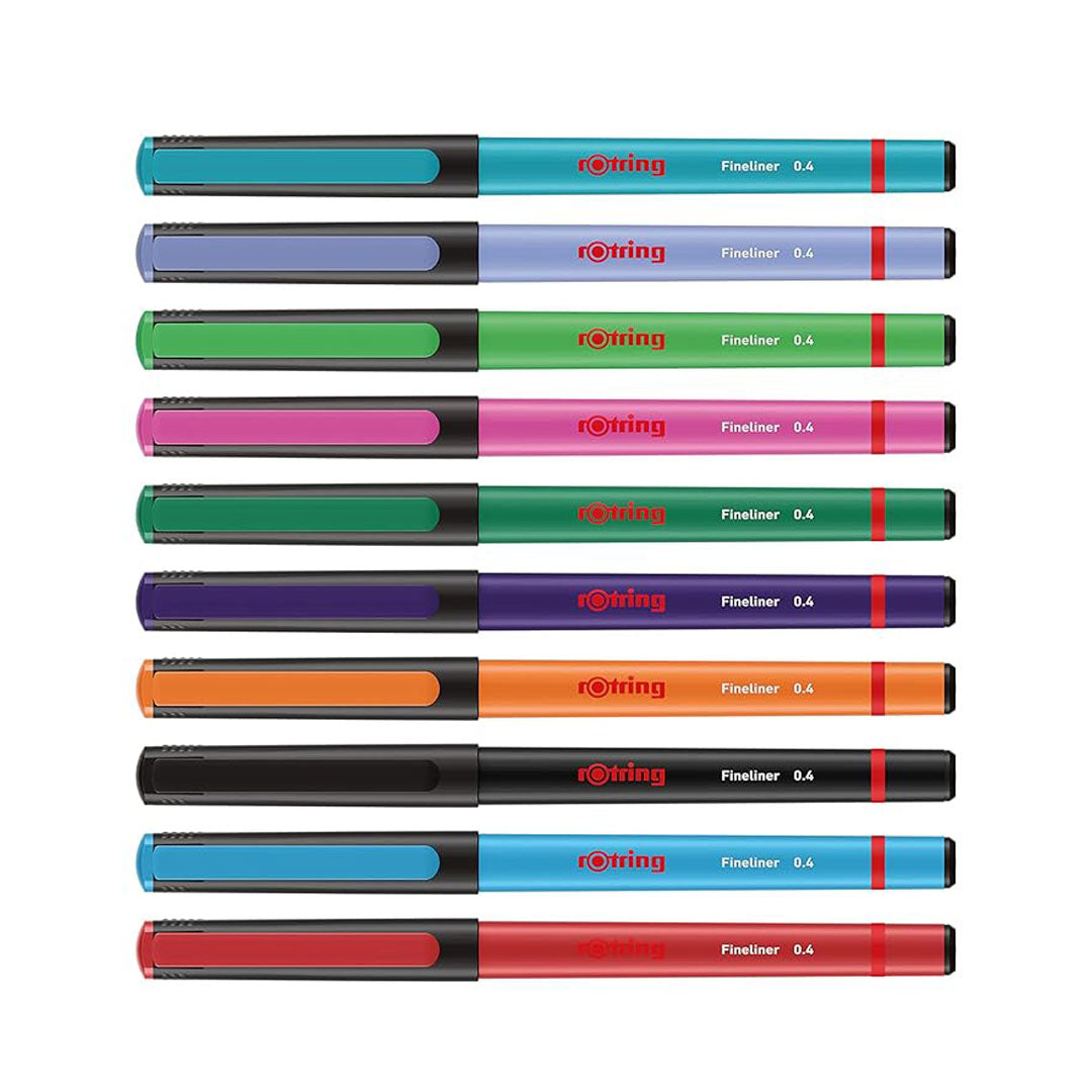 Rotring | Liner Fineliner Pens | Assorted Colours | Pack of 10 Pieces | 0.4mm