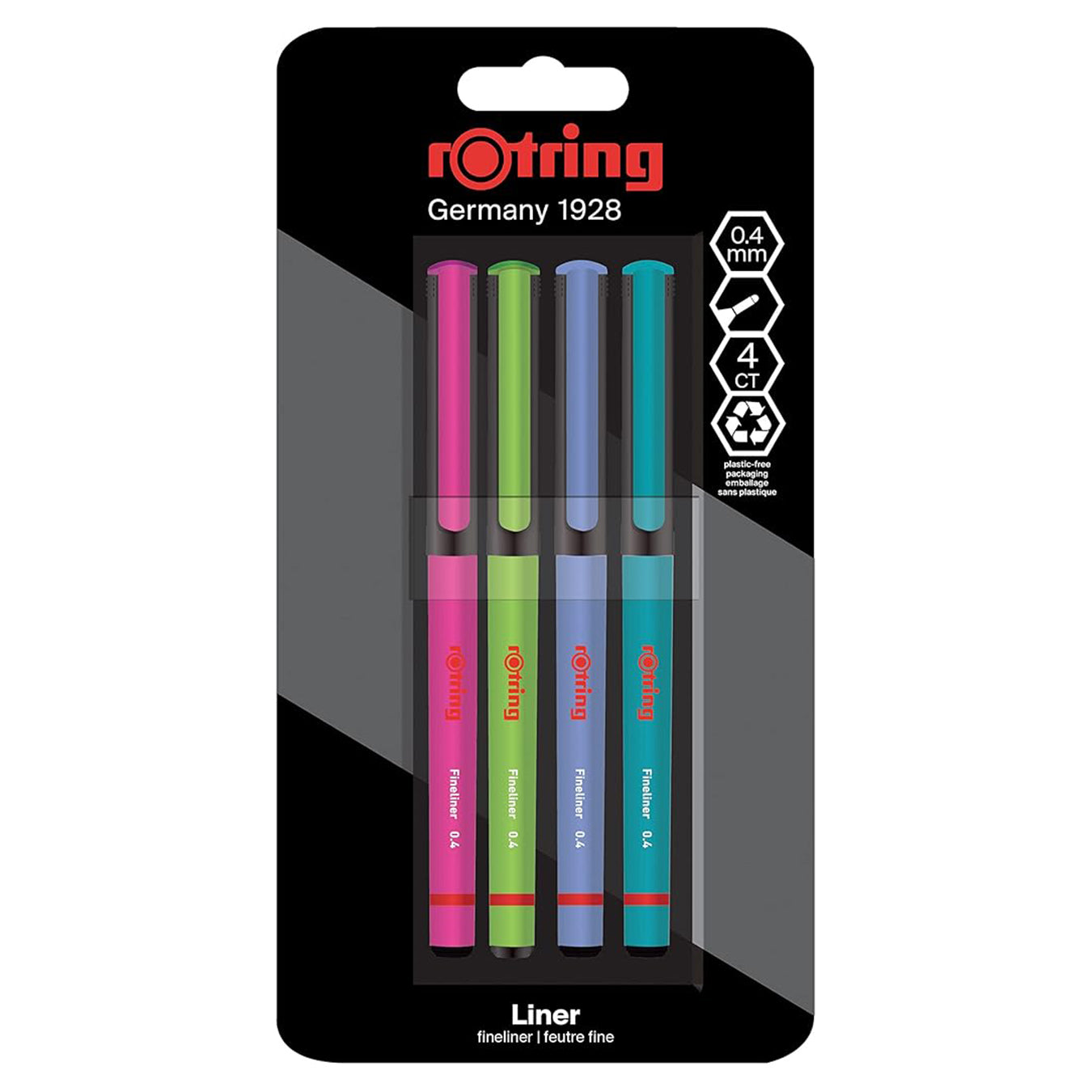 Rotring Liner Fineliner Pens 0.4mm – Assorted Colours (Pack of 4)