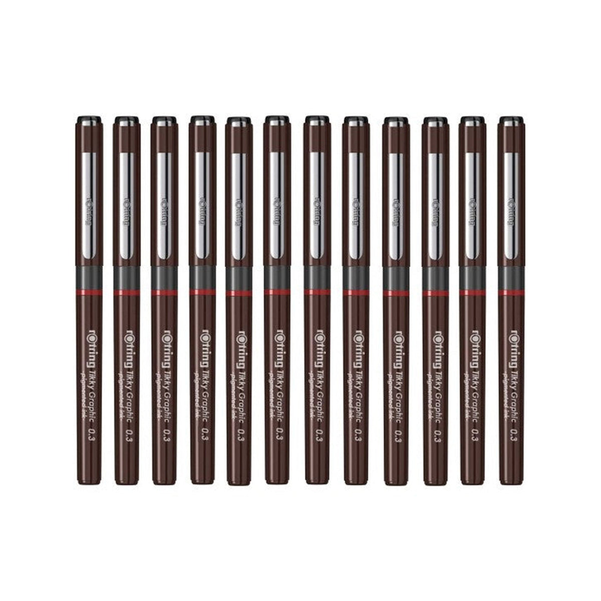 Rotring Tikky Graphic Fineliner 0.3mm Black - Pack of 12 on a white background