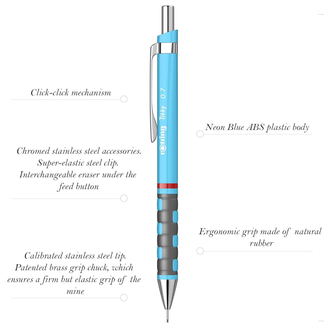Rotring | Tikky | Mechanical Pencil | 0.7mm | Triangular Ergonomic Grip | Blue