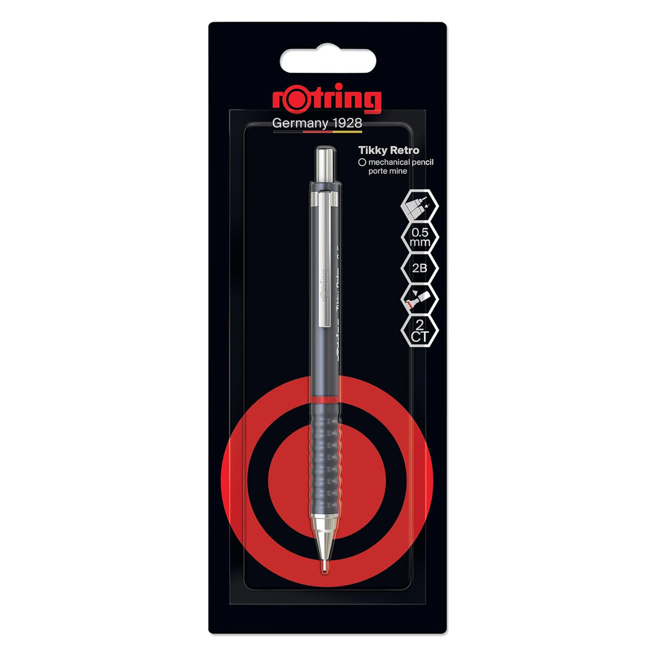 Rotring Tikky Retro Mechanical Pencil 0.5mm – Grey | 2B Lead & Built-In Eraser